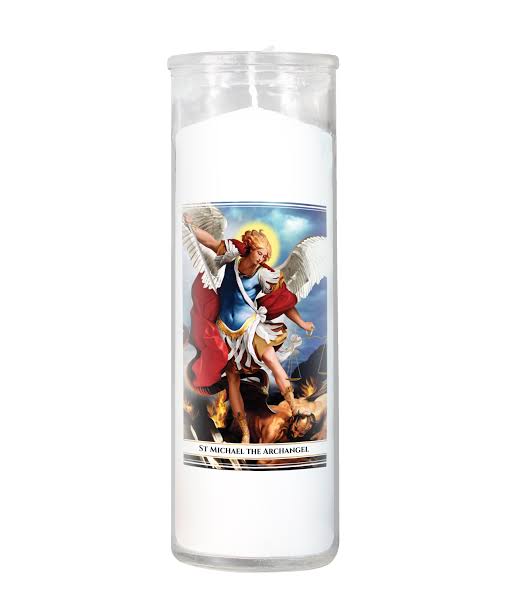 Archangel Michael Glass White Candle